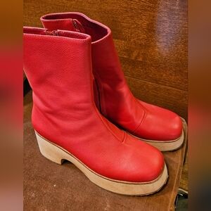 Charlotte Stone Wood and Red Leather Platform Ankle Boots